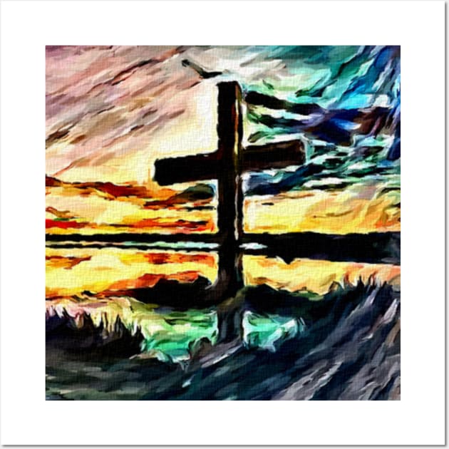 Cross And Sunset Watercolor Painting - Christian Wall Art by ChristianShirtsStudios